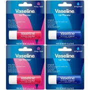 Vaseline Lip Therapy 4 Pack Lips Set (2 Original, 2 Rosy) With Petroleum Jelly Value Pack 0.16 oz. / 4.8g each