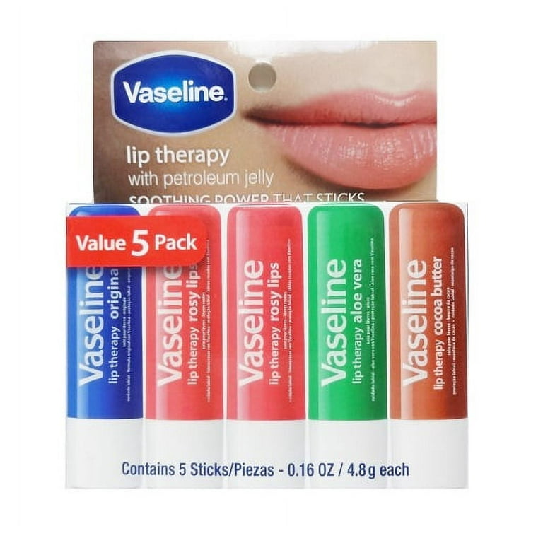 Vaseline Lip Therapy 5-Piece Lips Set With Petroleum Jelly Value Pack 0.16  oz. / 4.8g each (1 Original, 2 Rosy, 1 Cocoa, 1 Aloe)