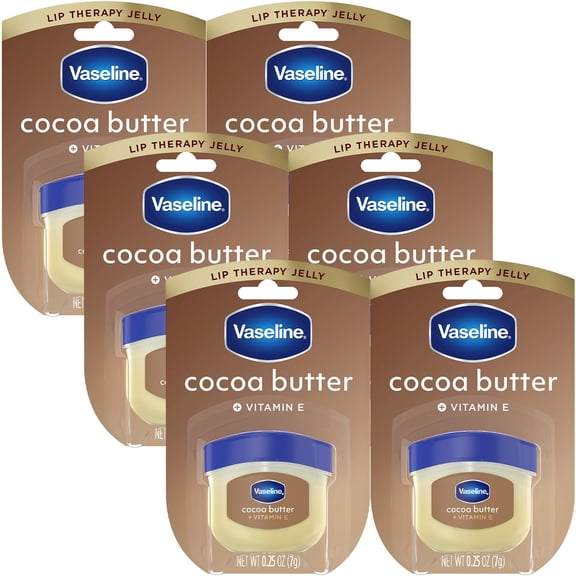 Vaseline Lip Therapy Cocoa Butter 6-Pack Mini Lip Balms for Soft, Glowing Lips, 0.25 Oz Ea