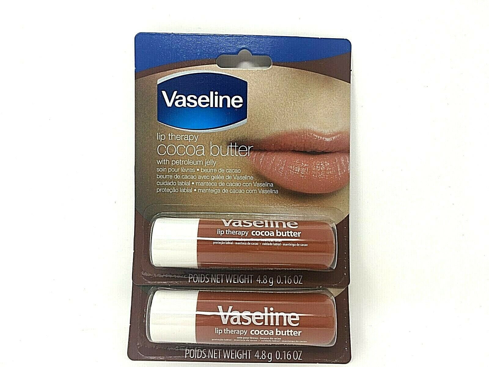 Vaseline Lip Therapy Cocoa Butter Balm with Petroleum Jelly, Pack of 2