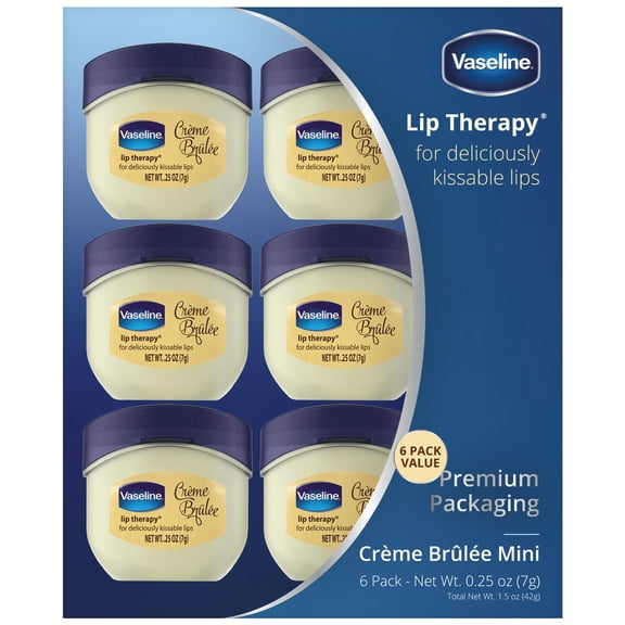 Vaseline Lip Therapy Creme Brulee Mini, White Petrolatum, Advanced Moisturizer, Relieves Dull and Dry Skin, Mini Vaseline Petroleum Jelly, Soft & Smooth Vaseline Lips (Pack of 6-0.25 Oz Ea)?