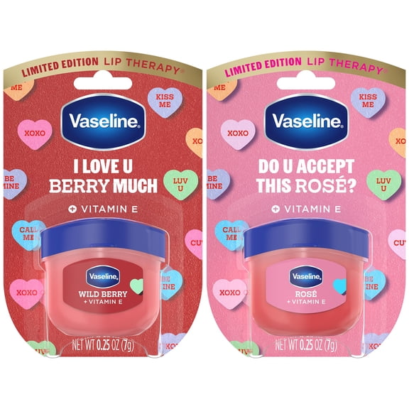 Vaseline Lip Therapy Mini Tinted Lip Balm Set, Valentines Day Limited Edition Ros + Wild Berry with Vitamin E for Soft, Kissable Lips, 0.25 Oz Ea
