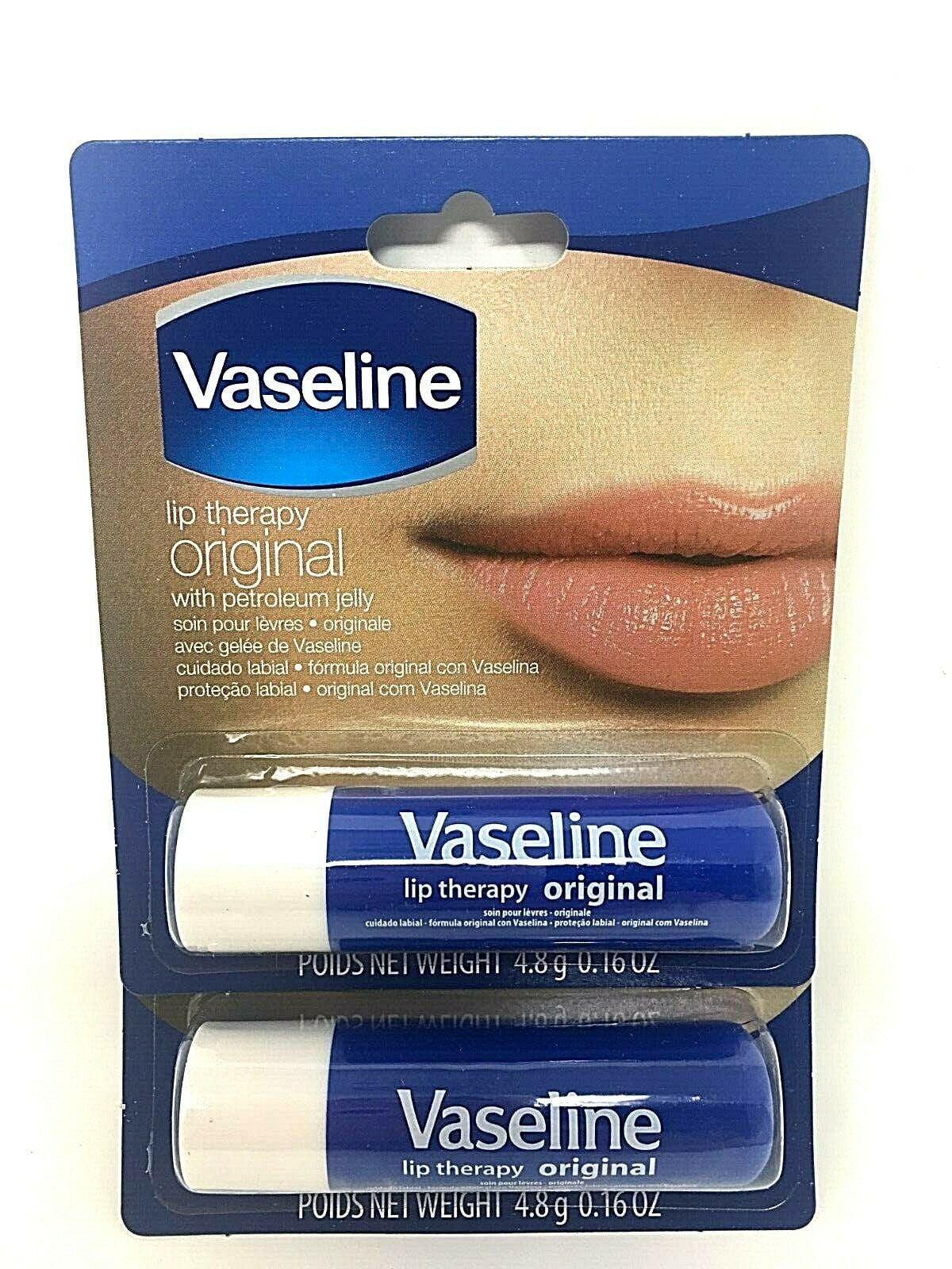 Vaseline Lip Therapy Original with Petroleum Jelly for Lip Protection, Pack of 2