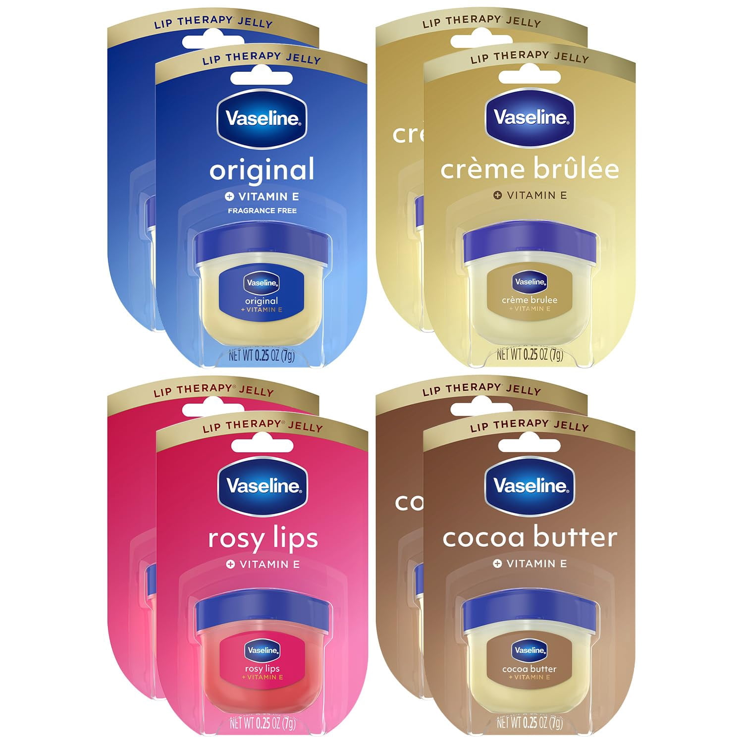 Vaseline Lip Therapy Variety 8-Pack, Mini Lip Balm Set, 0.25 Oz Ea