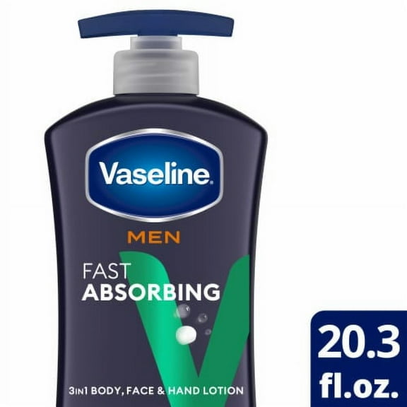 Vaseline Men 3 in 1 Face Hands & Body Lotion Fast Absorbing for Dry Skin, Absorbs in Just 15 Seconds
