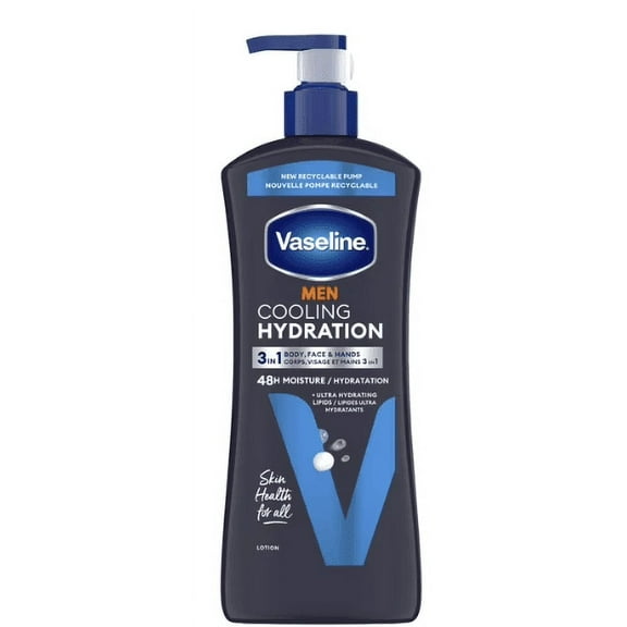 Vaseline Men Cooling Hydration 3-in-1 for Dry Skin Face, Hands & Body for Men, 20.3 oz