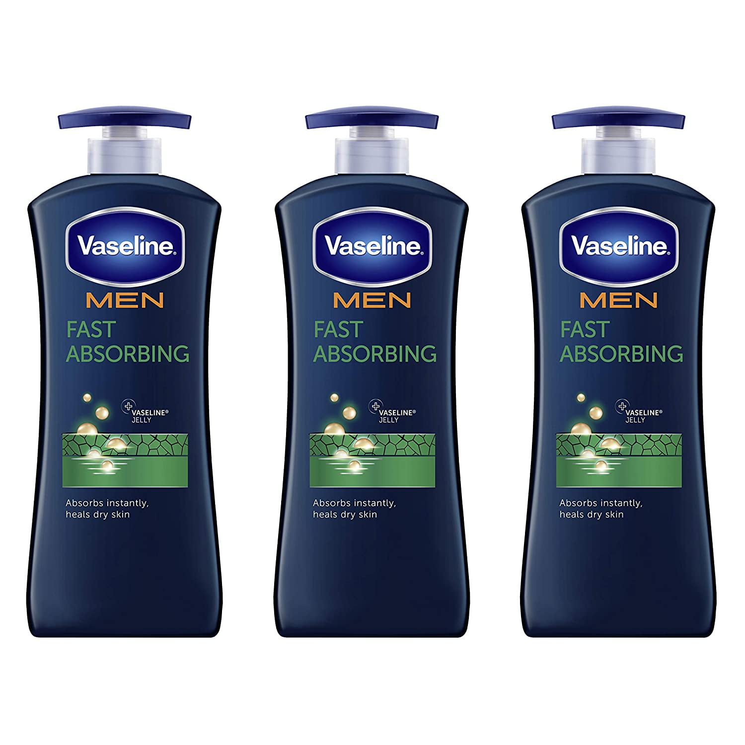 Vaseline Men Healing Moisture Hand and Body Lotion For Dry Skin Fast Absorbing Absorbs in Just 15 Skin For Moisturized Skin 20.3 oz 3 count