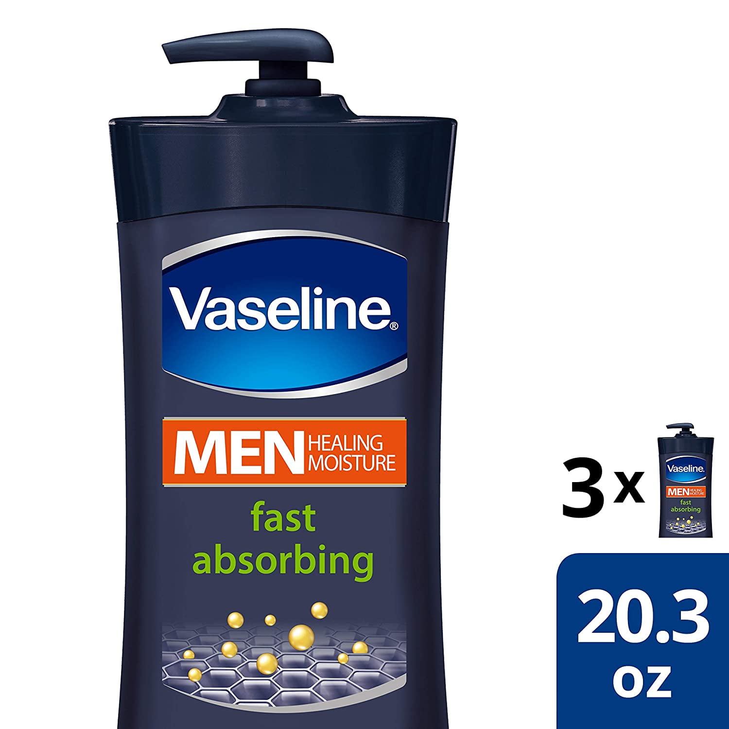 Vaseline Men Healing Moisture Hand and Body Lotion For Dry Skin Fast Absorbing Absorbs in Just 15 Skin For Moisturized Skin 20.3 oz 3 count