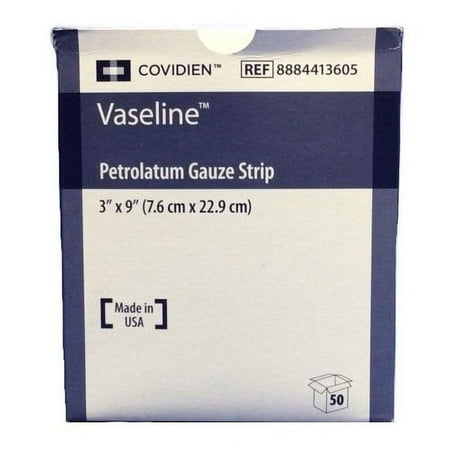 Vaseline Petrolatum Gauze Strip Dressing - 3" x 9", Box of 50 - Covidien