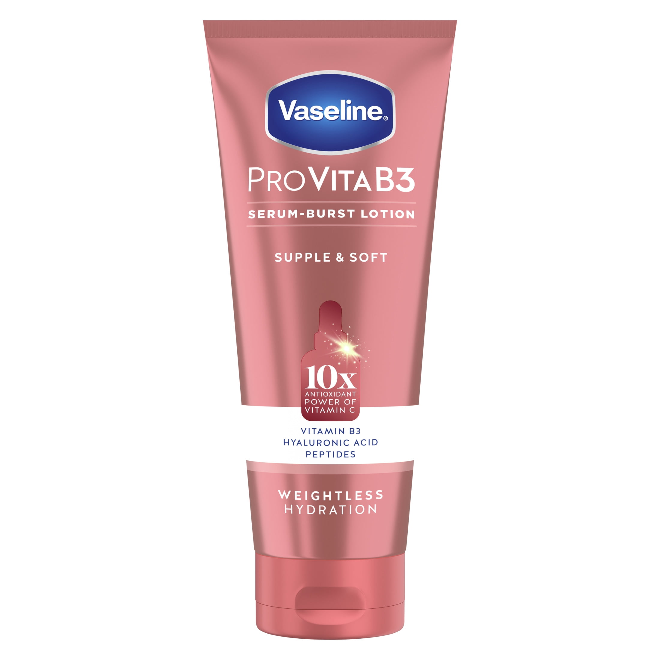 Vaseline Pro VitaB3 Serum Burst Hydrating Lotion Lightweight 10x Antioxidant Power of Vitamin C with Vitamin B3, Hyaluronic Acid & Peptides, 7.5 oz