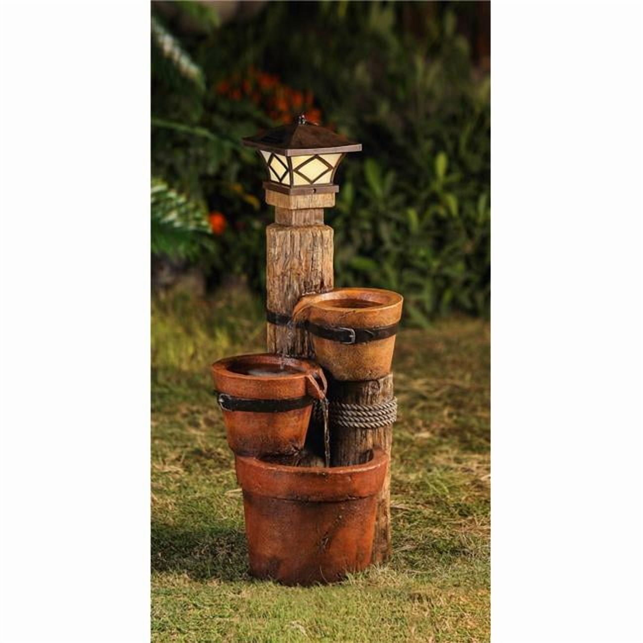 Vaser Designs Indoor and Outdoor 3 Pots with Solar Pillar Lamp Water Fountain