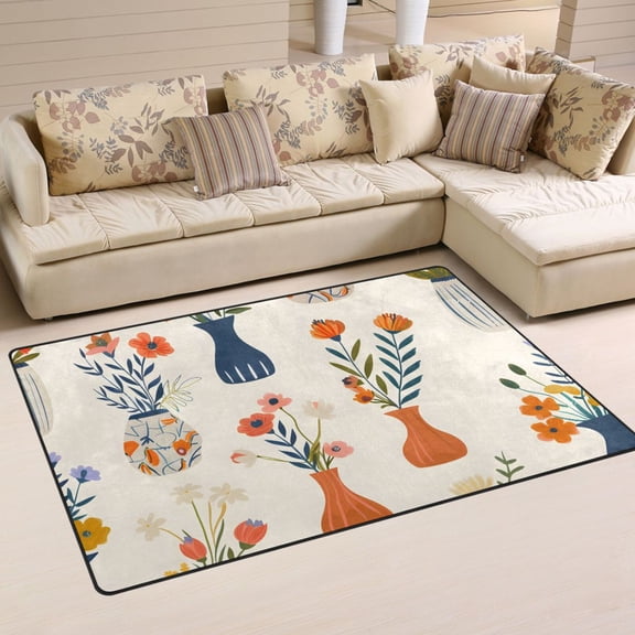 Vases Flowers Area Rug Washable Floor Carpet Mat 60 x 39 inch for Bedroom Living Room Kids Room Home Decor