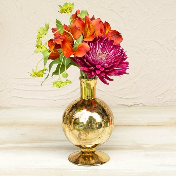 Vases Mercury Glass Bud Vase Large Taper Candle Holder 6.25 inch Gold