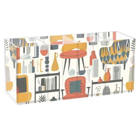 Vases Sofas Cabinets Acrylic Pencil Pen Holder Cup 4 Compartments Desktop Organiser 7.87"x2.78"x3.54"