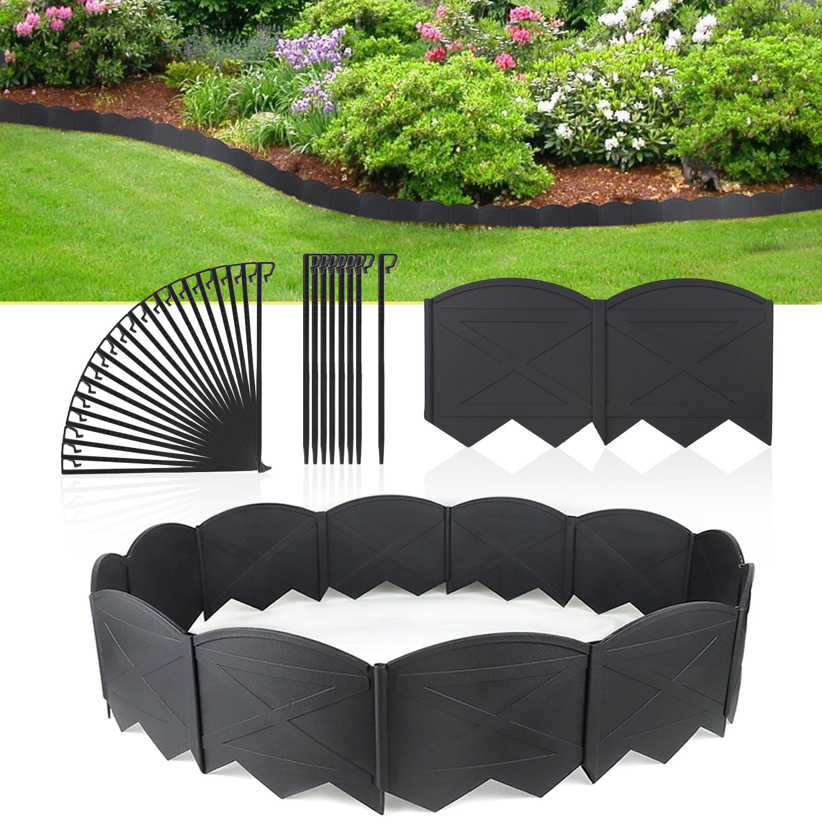 Vashly 20Pcs Black Garden OIF8 Edging Border,Garden Landscape Edging ...