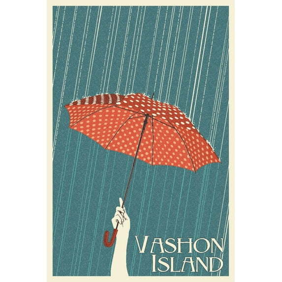 Vashon Island, Washington, Umbrella, Letterpress (9x12 Wall Art Print, Home Decor)