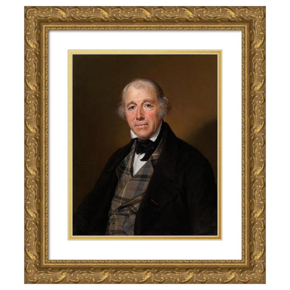 Vasily Andreevich Tropinin 12x14 Gold Ornate Wood Frame and Double Matted Museum Art Print Titled - Gentleman in a Plaid Waistcoat (1847)