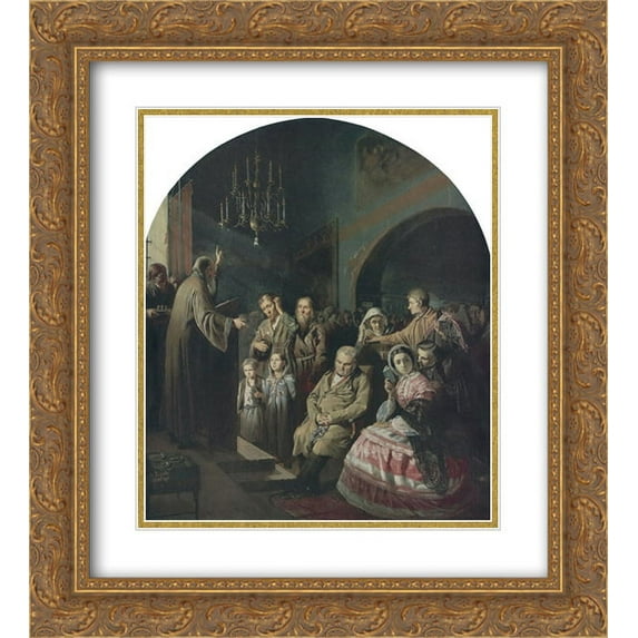 Vasily Perov 2x Matted 20x22 Gold Ornate Framed Art Print 'Sermon in a Village'