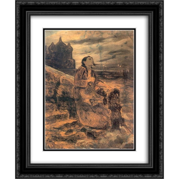 Vasily Perov 2x Matted 20x24 Black Ornate Framed Art Print 'The girl, thrown into the water'