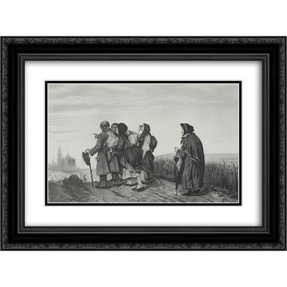Vasily Perov 2x Matted 24x18 Black Ornate Framed Art Print 'Pilgrims. On a pilgrimage'