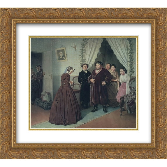 Vasily Perov 2x Matted 24x20 Gold Ornate Framed Art Print 'Arrival of a New Governess in a Merchant House'