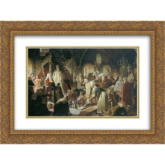 Vasily Perov 2x Matted 24x20 Gold Ornate Framed Art Print 'Nikita Pustosviat. Dispute on the Confession of Faith'