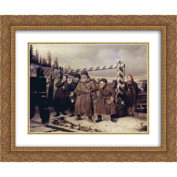 Vasily Perov 2x Matted 24x20 Gold Ornate Framed Art Print 'On the railroad'