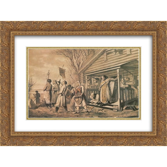 Vasily Perov 2x Matted 24x20 Gold Ornate Framed Art Print 'Procession on Easter'