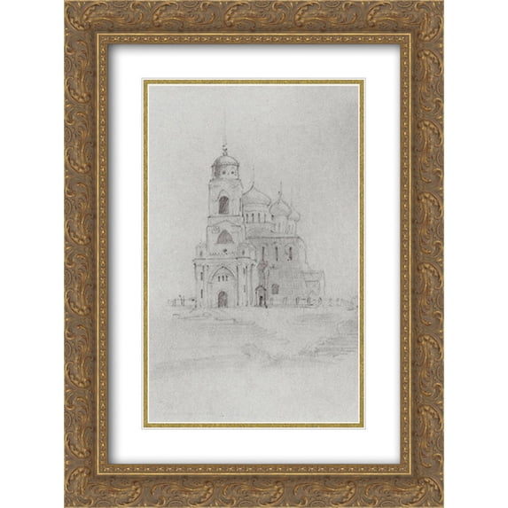 Vasily Polenov 2x Matted 18x24 Gold Ornate Framed Art Print 'Assumption Cathedral in Vladimir'