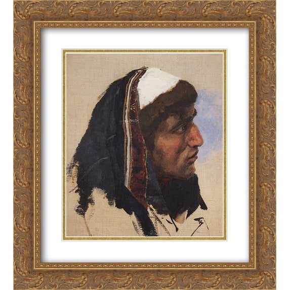 Vasily Polenov 2x Matted 20x22 Gold Ornate Framed Art Print 'The head of a young man in a blue veil'
