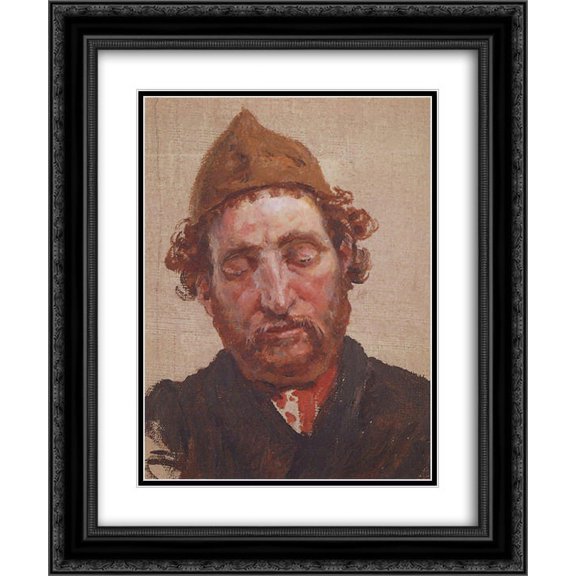 Vasily Polenov 2x Matted 20x24 Black Ornate Framed Art Print 'Head of red-headed man with yellow cap'