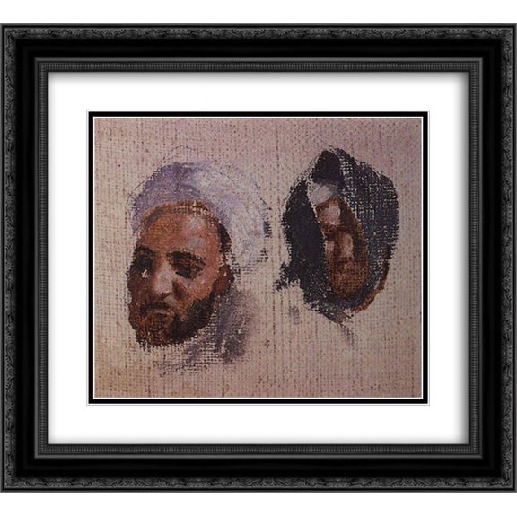Vasily Polenov 2x Matted 22x20 Black Ornate Framed Art Print 'The two men's heads in turbans'
