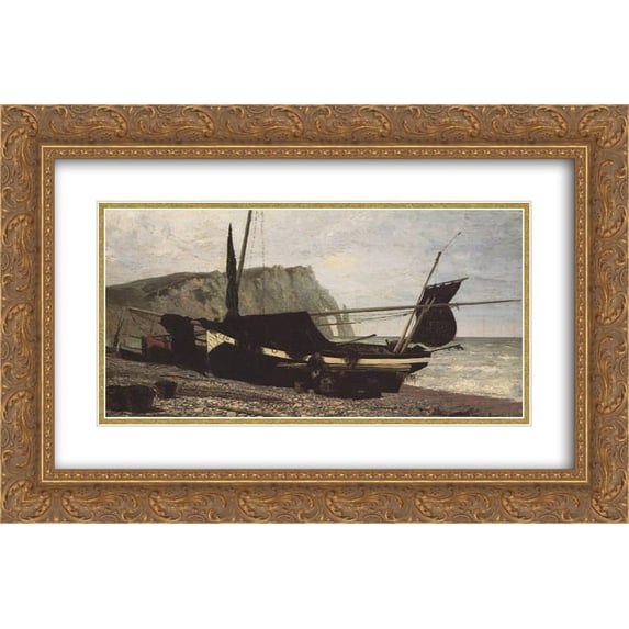 Vasily Polenov 2x Matted 24x16 Gold Ornate Framed Art Print 'Fishing Boat. Etretat. Normandy.'