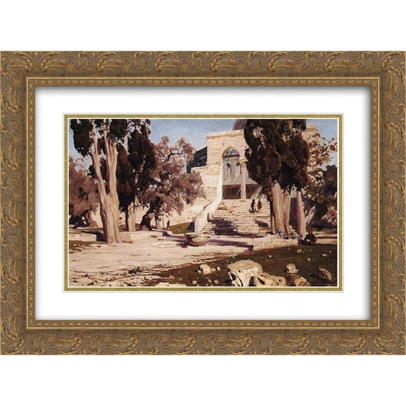 Vasily Polenov 2x Matted 24x18 Gold Ornate Framed Art Print 'The Mosque of Omar. Haram el-Sharif.'