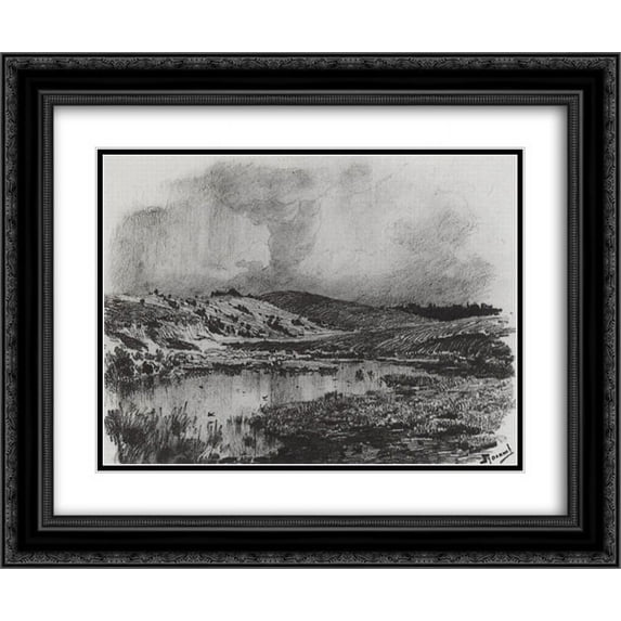 Vasily Polenov 2x Matted 24x20 Black Ornate Framed Art Print 'Soars. Swamp.'