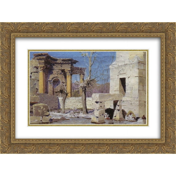 Vasily Polenov 2x Matted 24x20 Gold Ornate Framed Art Print 'Baalbek'