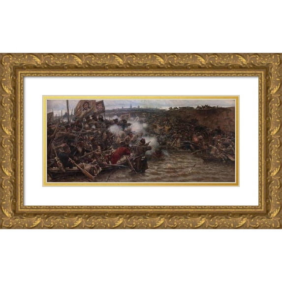 Vasily Surikov 14x9 Gold Ornate Wood Frame and Double Matted Museum Art Print Titled - Yermak's Conquest of Siberia