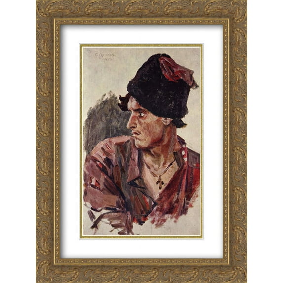 Vasily Surikov 2x Matted 20x24 Gold Ornate Framed Art Print 'Head of a young cossack'