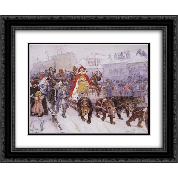 Vasily Surikov 2x Matted 24x20 Black Ornate Framed Art Print 'Big masquerade in 1772 on the streets of Moscow with the participation of Peter I and princer I. F. Romodanovsky'