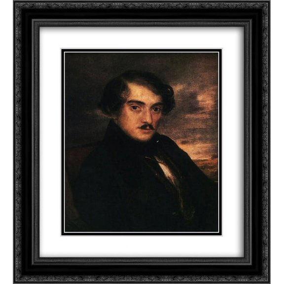 Vasily Tropinin 2x Matted 20x24 Black Ornate Framed Art Print 'Portrait of Alexander Fedorovich Zaikin. Etude'
