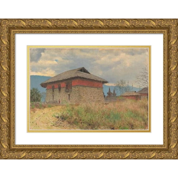Vasily Vereshchagin 18x14 Gold Ornate Wood Frame and Double Matted Museum Art Print Titled - The Main Temple of Tassiding Monastery. Sikkim (1875)