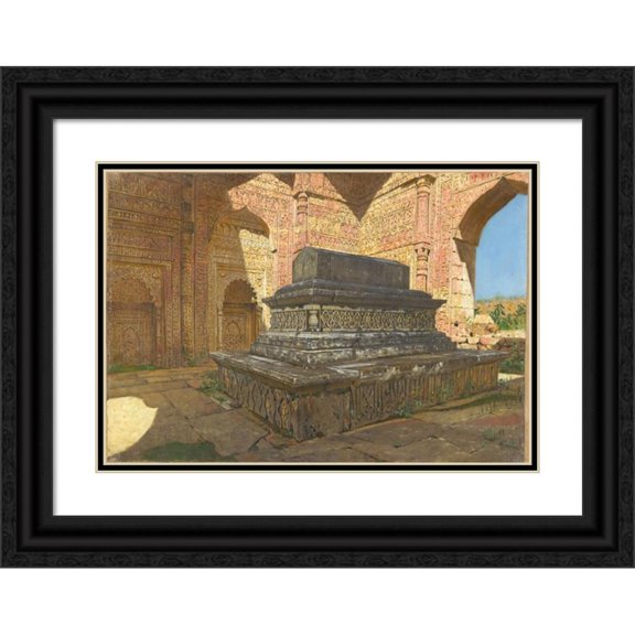 Vasily Vereshchagin 24x18 Black Ornate Framed Double Matted Museum Art Print Titled: Tomb of Sultan Iltutmysh in Old Delhi (1875)