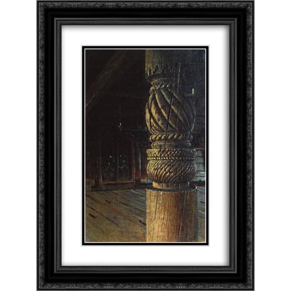 Vasily Vereshchagin 2x Matted 18x24 Black Ornate Framed Art Print 'Carved pillar in the refectory of the Petropavlovsk church in the village Puchugi in Vologda province'