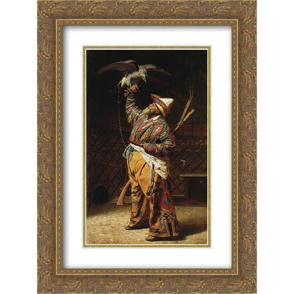 Vasily Vereshchagin 2x Matted 18x24 Gold Ornate Framed Art Print 'A rich Kyrgyz hunter with a falcon'