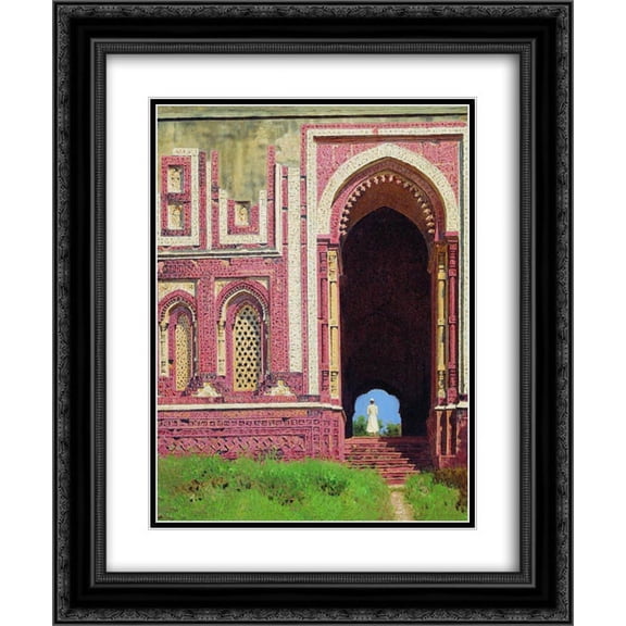 Vasily Vereshchagin 2x Matted 20x24 Black Ornate Framed Art Print 'Gate near the Qutub Minar. Old Delhi'