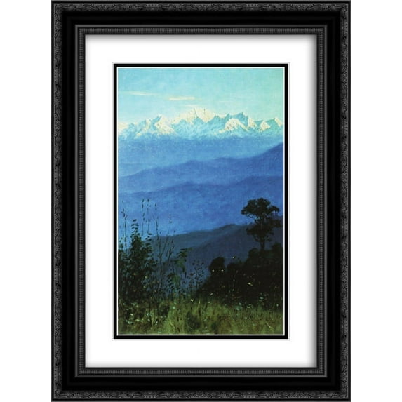 Vasily Vereshchagin 2x Matted 20x24 Black Ornate Framed Art Print 'Himalayas in the evening'