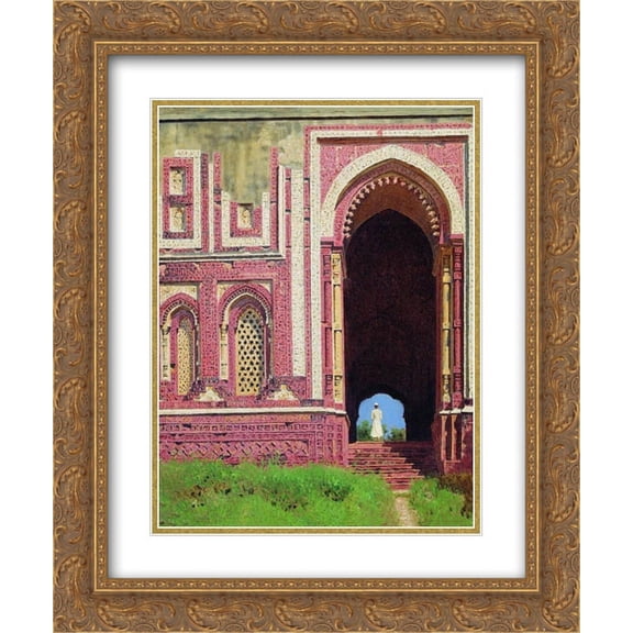 Vasily Vereshchagin 2x Matted 20x24 Gold Ornate Framed Art Print 'Gate near the Qutub Minar. Old Delhi'