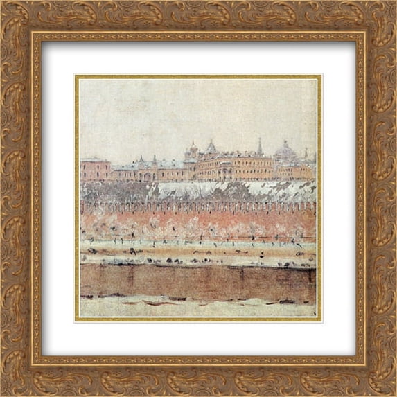 Vasily Vereshchagin 2x Matted 22x20 Gold Ornate Framed Art Print 'Moscow Kremlin in winter'