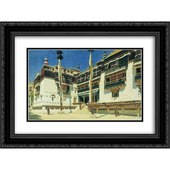 Vasily Vereshchagin 2x Matted 24x20 Black Ornate Framed Art Print 'Hemis Monastery in Ladakh'