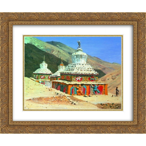 Vasily Vereshchagin 2x Matted 24x20 Gold Ornate Framed Art Print 'Posthumous monuments in Ladakh'